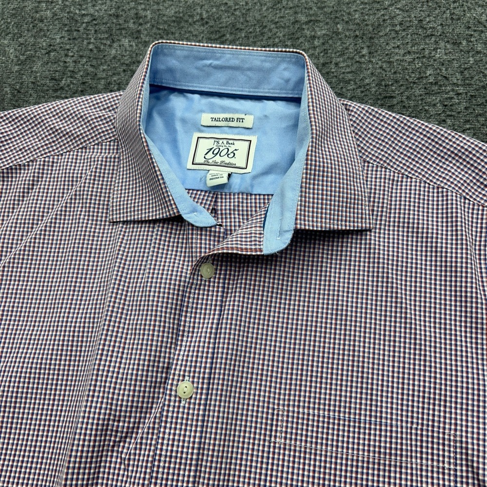 Jos A Bank Tailored Fit Mens Shirt Long Sleeve Button Large Plaid Check